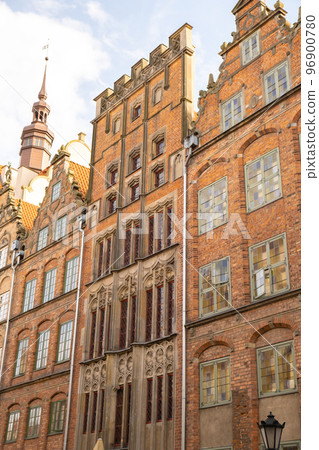 Ancient architecture of old town in Gdansk Poland. Beautiful and colorful old houses historical part of downtown. Travel destination Ancient architecture of old town in Gdansk Poland. Beautiful and colorful old houses historical part of downtown. Travel destination 96900780