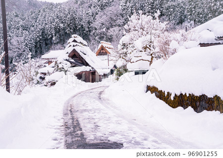 This photo was taken in Miyama-cho, Nantan-shi, Kyoto, in thatched roof village covered with snow. 96901255
