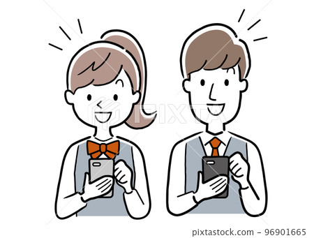 Vector illustration material: Male and female students using smartphones Vector illustration material: Male and female students using smartphones 96901665