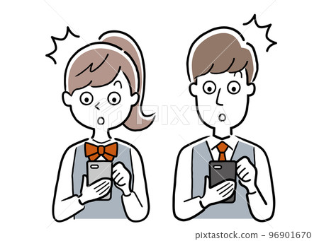 Vector illustration material: Male and female students using smartphones, surprised 96901670