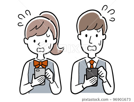 Vector illustration material: Male and female students who use smartphones, troubled Vector illustration material: Male and female students who use smartphones, troubled 96901673