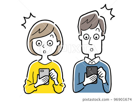 Vector illustration material: Young men and women using smartphones, surprised 96901674