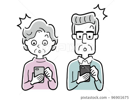 Vector illustration material: Senior men and women using smartphones, surprised 96901675