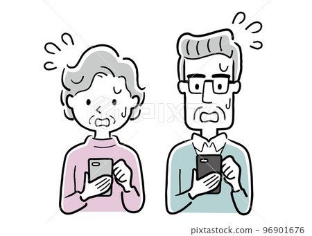 Vector illustration material: Senior men and women using smartphones, panicking 96901676