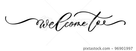 Welcome to, wedding calligraphy text, hand written. Elegant ornate lettering with swirls and swashes. Great for wedding invitation, party decoration, photo overlay. 96901997