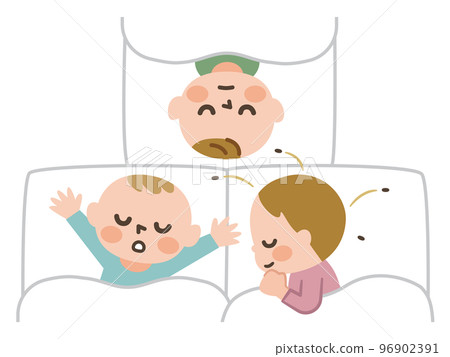 Illustration of a head louse outbreak parasitic on baby's hair 96902391
