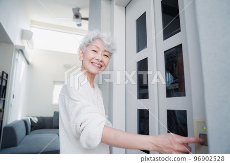 使用家庭電梯的資深婦女 96902528
