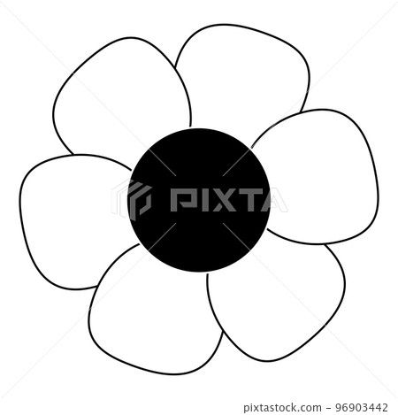 Black And White Single Isolated Flat Vector Flower. Black And White Single Isolated Flat Vector Flower. 96903442
