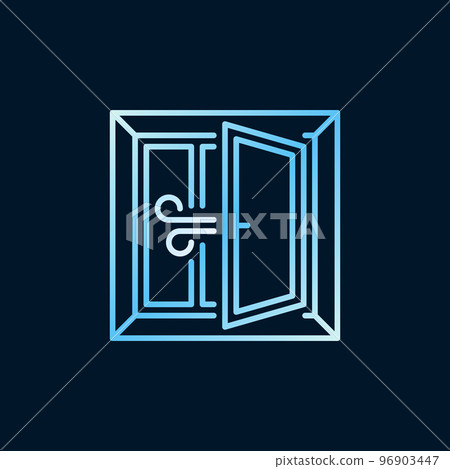 Fresh Air from Open Window blue linear icon - Airing the Room vector sign Fresh Air from Open Window blue linear icon - Airing the Room vector sign 96903447