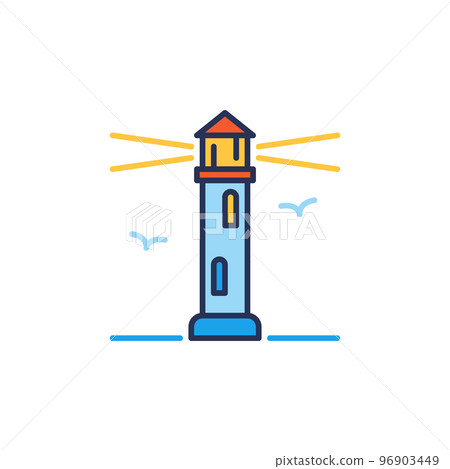 Lighthouse with Seagulls vector concept simple colored icon 96903449