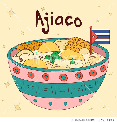 Cuban food. Ajiaco. Traditional Cuban dish. Vector illustration 96903455