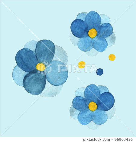 Watercolor Blue Flower Composition Isolated on White Background. 96903456