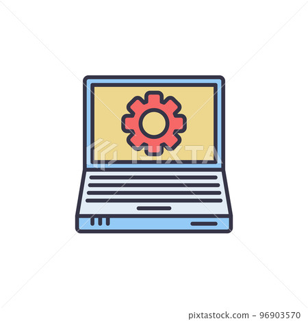 Laptop with Cog Wheel vector Settings creative icon 96903570