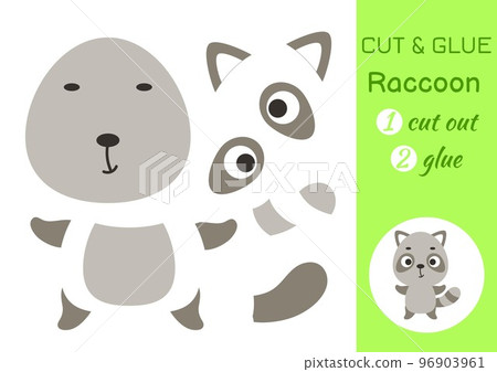Cut and glue paper little raccoon. Kids crafts activity page. Educational game for preschool children. DIY worksheet. Kids art game and activities jigsaw. Vector stock illustration 96903961