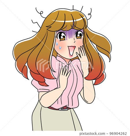 Illustration of a young woman with a semi-long perm who is surprised, upset and in trouble Illustration of a young woman with a semi-long perm who is surprised, upset and in trouble 96904262