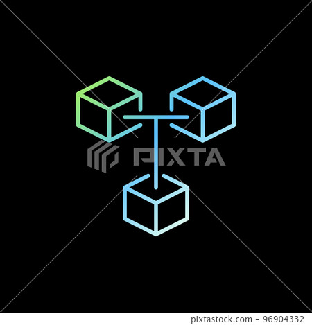 Blockchain outline vector colorful icon - Three Connected Blocks sign 96904332