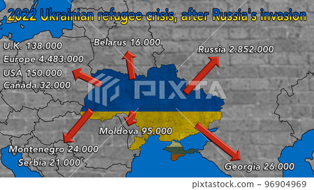 2022 Ukrainian refugee crisis, after Russia's invasion, millions of people have fled their homes 96904969