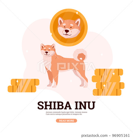 Squared banner with shiba inu Japan dog and coins flat style Squared banner with shiba inu Japan dog and coins flat style 96905161