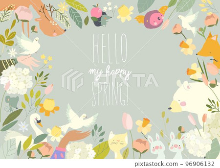 Frame with Cute Cartoon Animals meeting Spring 96906132