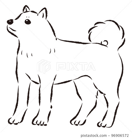 簡單可愛的柴犬手繪線描矢量圖（黑白） 96906572
