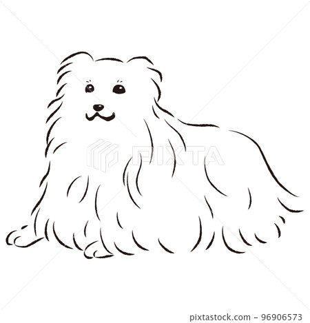 簡單可愛的設得蘭群島牧羊犬手繪線描矢量圖（黑白） 96906573