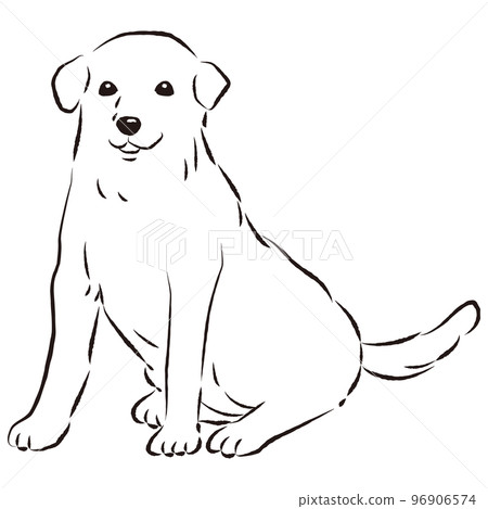 簡單可愛的拉布拉多獵犬手繪線描矢量圖（黑白） 96906574