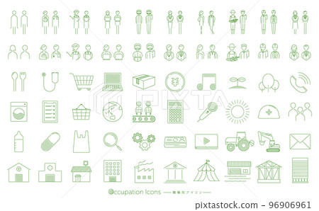 Simple line design industries and occupations Job vector icon pictogram set_green_transparent PNG 96906961