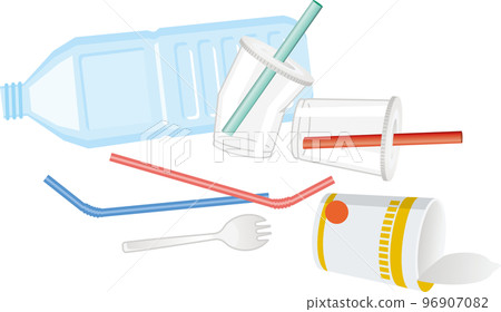 Image illustration of used plastic products (garbage problem) 96907082