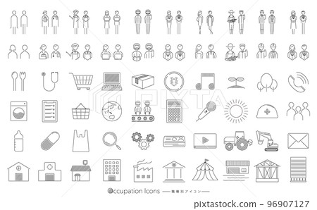 Simple line design industries and occupations Job vector icon pictogram set_black_transparent PNG 96907127