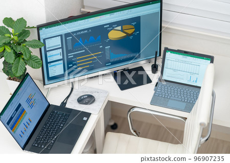 General affairs, accounting, clerical work, sales affairs, management dashboard, charts, graphs, bird's-eye view, multi-display General affairs, accounting, clerical work, sales affairs, management dashboard, charts, graphs, bird's-eye view, multi-display 96907235
