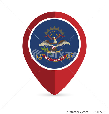 Map pointer with flag North Dakota state. Vector illustration. 96907236
