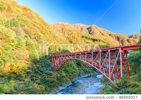 Kurobe Gorge in Autumn, Shinyamahiko Bridge, Kurobe City, Toyama Prefecture 96908057