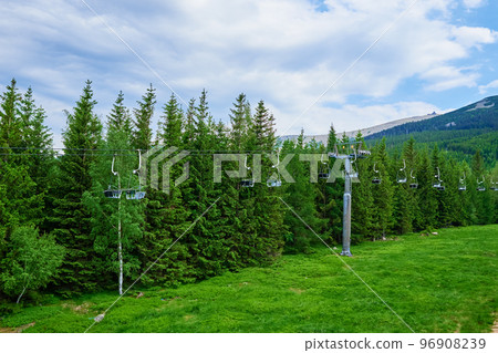 Mountains with open cable cars lift, Karpacz, Poland Mountains with open cable cars lift, Karpacz, Poland 96908239