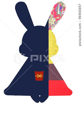 A rabbit greeting in a kimono (red/gold) 96908897