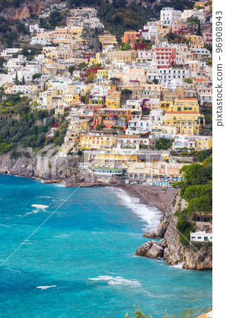 Touristic Town, Positano, on Rocky Cliffs and Mountain Landscape by the Sea. Amalfi Coast, Italy Touristic Town, Positano, on Rocky Cliffs and Mountain Landscape by the Sea. Amalfi Coast, Italy 96908943