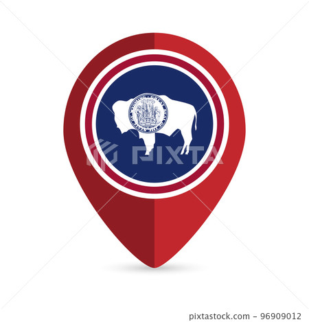 Map pointer with flag Wyoming state. Vector illustration. 96909012