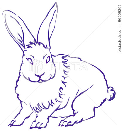 Rabbit drawn with a brush One color Ink blue purple Other colors with pass Background white Rabbit drawn with a brush One color Ink blue purple Other colors with pass Background white 96909265