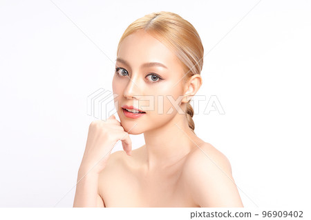 Beautiful young asian woman with clean fresh skin on white background, Face care, Facial treatment, Cosmetology, beauty and spa, Asian women portrait. Beautiful young asian woman with clean fresh skin on white background, Face care, Facial treatment, Cosmetology, beauty and spa, Asian women portrait. 96909402