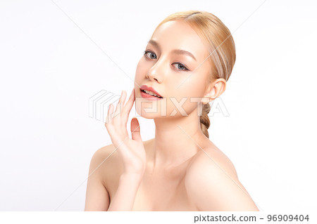 Beautiful young asian woman with clean fresh skin on white background, Face care, Facial treatment, Cosmetology, beauty and spa, Asian women portrait. Beautiful young asian woman with clean fresh skin on white background, Face care, Facial treatment, Cosmetology, beauty and spa, Asian women portrait. 96909404