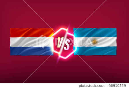 Netherlands versus Argentina game score table template. 3d vector illustration with neon label 96910539