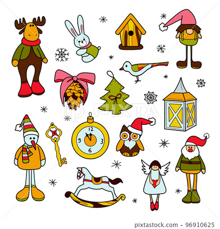 Flat drawings New Year s, Christmas decorations, toys 96910625