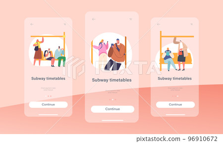 Subway Timetable Mobile App Page Onboard Screen Template. Passengers in Metro Underground Transport, Illustration 96910672