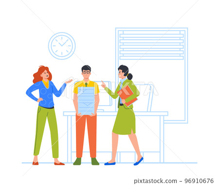 Victim Of Social Bullying. Women Pointing At Sad Depressed Worker Male Character Feeling Shame, Society Conviction Victim Of Social Bullying. Women Pointing At Sad Depressed Worker Male Character Feeling Shame, Society Conviction 96910676