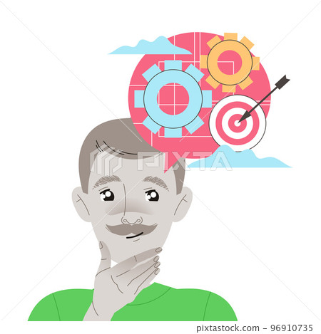 Man Character with Concrete Type of Thinking with Target and Arrow as Mindset Model in His Head Vector Illustration Man Character with Concrete Type of Thinking with Target and Arrow as Mindset Model in His Head Vector Illustration 96910735