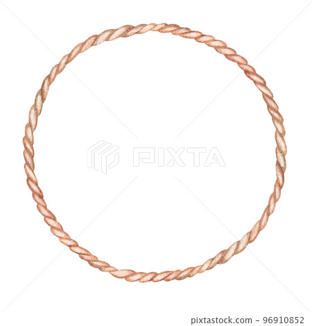 Round rope wreath. Place for text or inscription. Watercolor illustration. Isolated on a white background. For design sticker, labels, logos, postcards 96910852