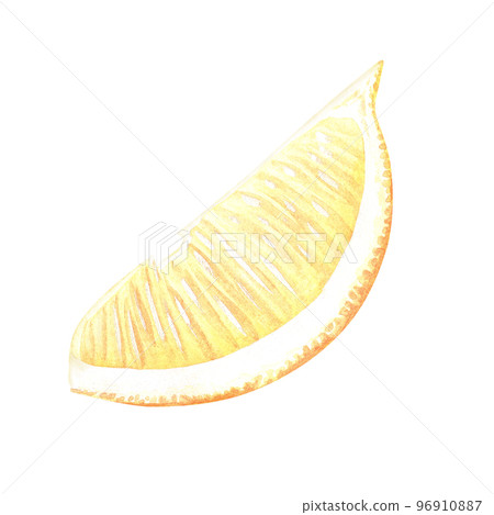 Slice of lemon. A piece of citrus. Watercolor illustration. Isolated on a white background.For your design stickers, nature prints, product packaging with citrus acid or scent, kitchen utensils Slice of lemon. A piece of citrus. Watercolor illustration. Isolated on a white background.For your design stickers, nature prints, product packaging with citrus acid or scent, kitchen utensils 96910887