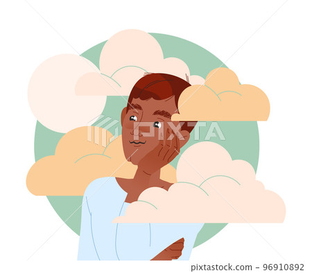 Happy Man Character with His Head in Clouds Having Fancy Imagination Vector Illustration 96910892