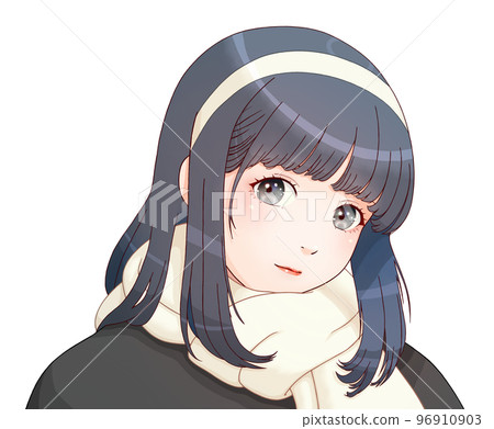 戴頭帶和圍巾的女孩衣服=黑色，圍巾=乳白色，頭髮=海軍藍橫反版 96910903