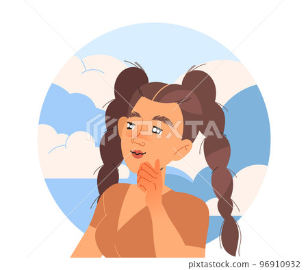 Happy Woman Character with Her Head in Clouds Having Fancy Imagination Vector Illustration 96910932