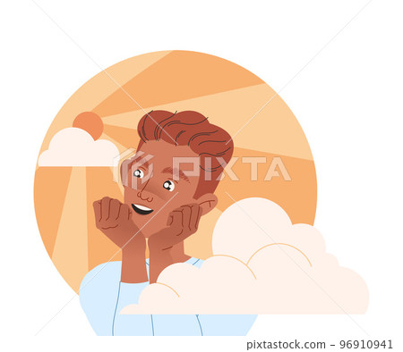Happy Man Character with His Head in Clouds Having Fancy Imagination Vector Illustration Happy Man Character with His Head in Clouds Having Fancy Imagination Vector Illustration 96910941